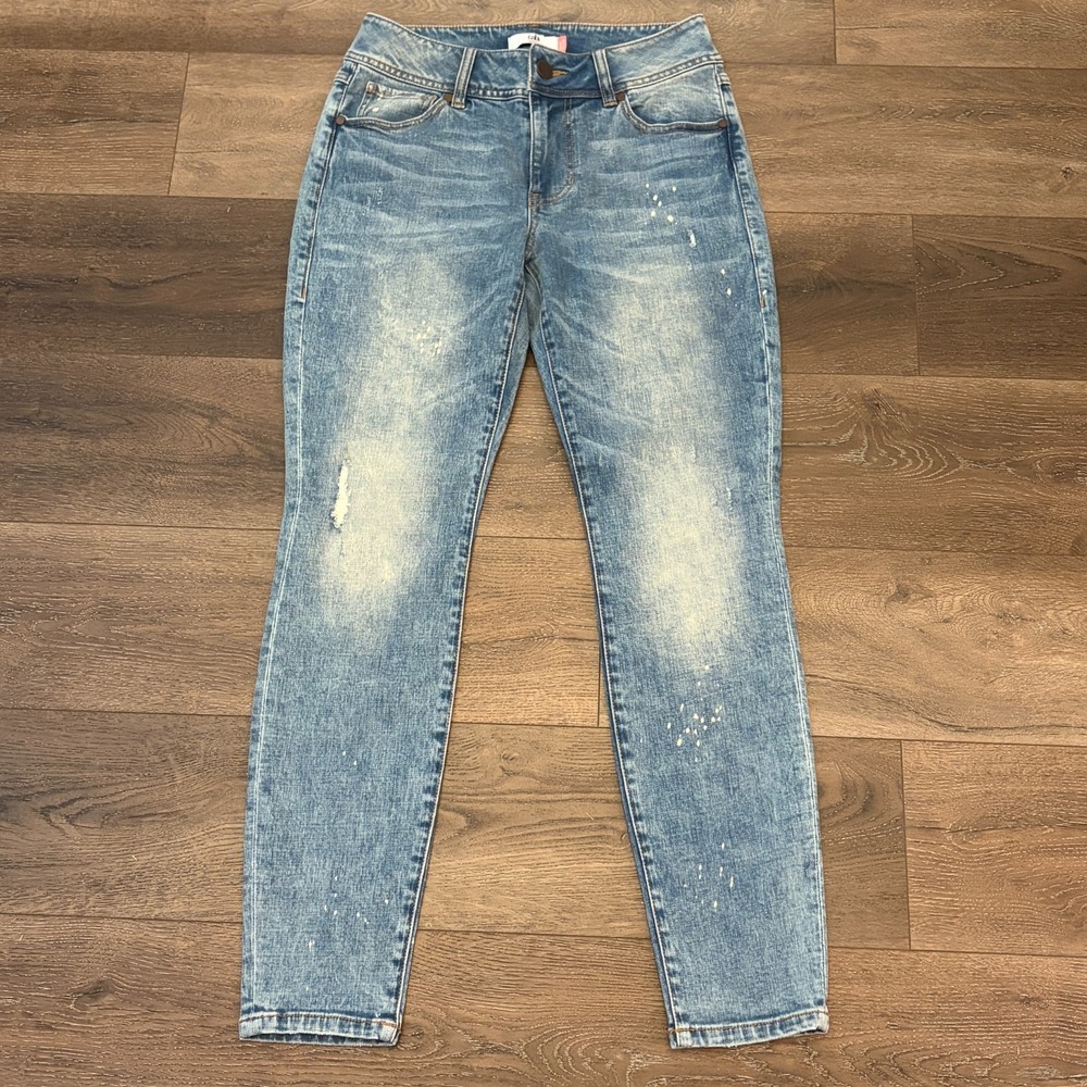 Cabi Jeans Womens Cinch Skinny Sz 8 Distressed Stretch Bleached Light Wash